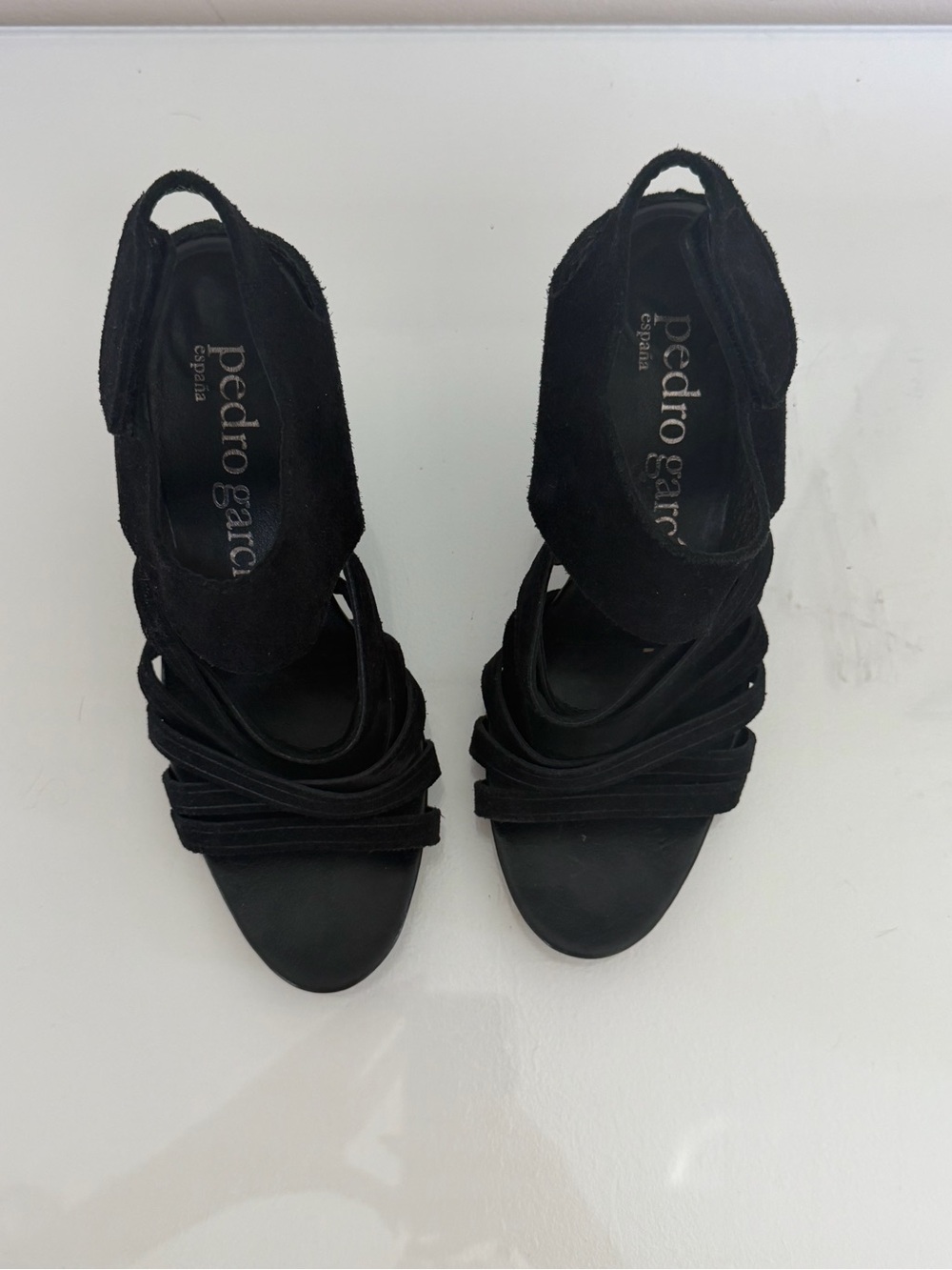 Pedro Garcia Black Suede Strappy Slingback Heels